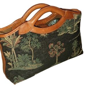 Vintage 90s Tommy Bahama Isle of Palms Tapestry/Leather Envelope Bag - Espresso